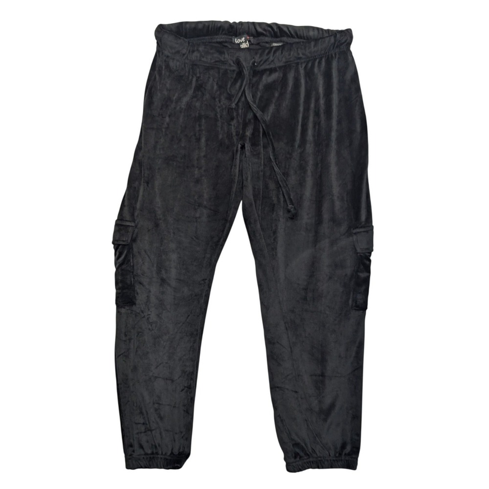 Y2K Love Velour Cargo Joggers Womens 4X Black Velvet Soft Lounge Sweatpants